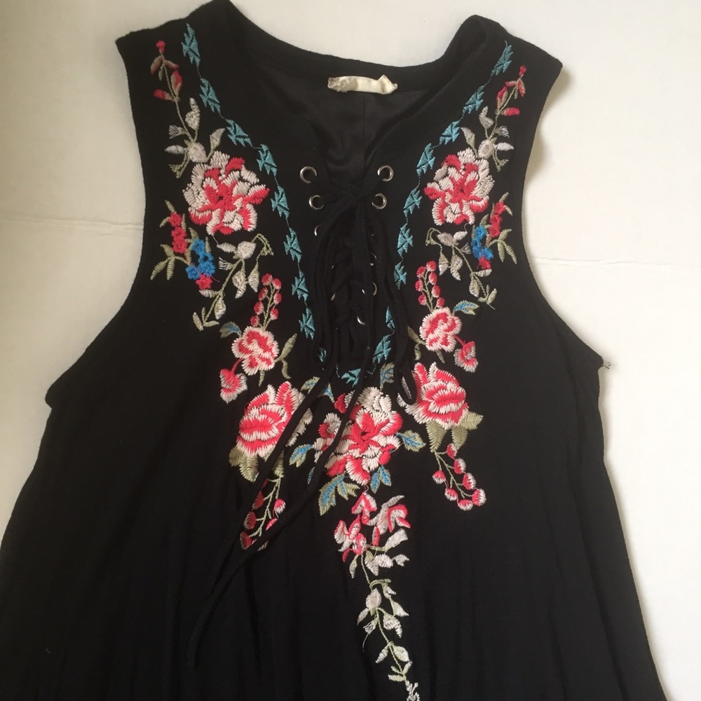 Alter’D State Black Embroidered Boho Dress Size S
